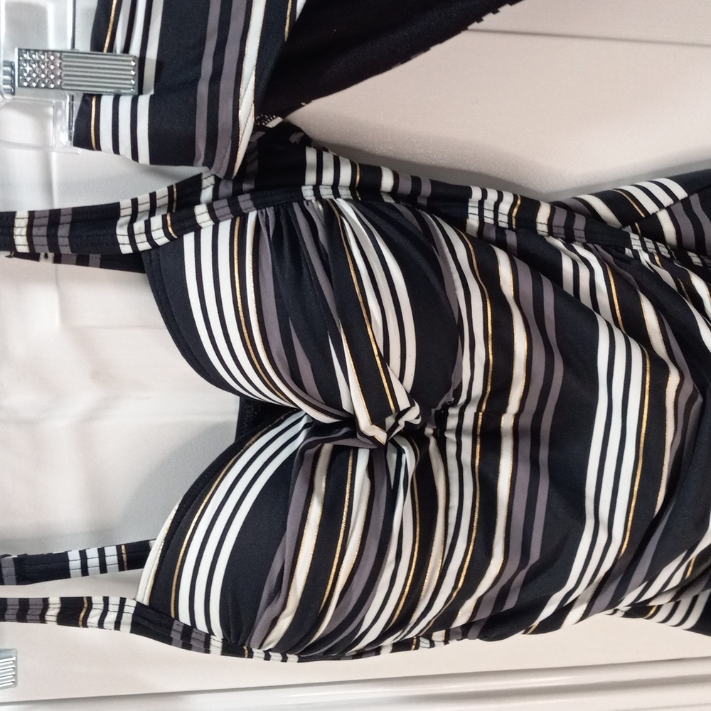 Black/Grey/White & Gold Stripes 2 Piece Swim Suit. Size XS-S - Picture 2 of 7